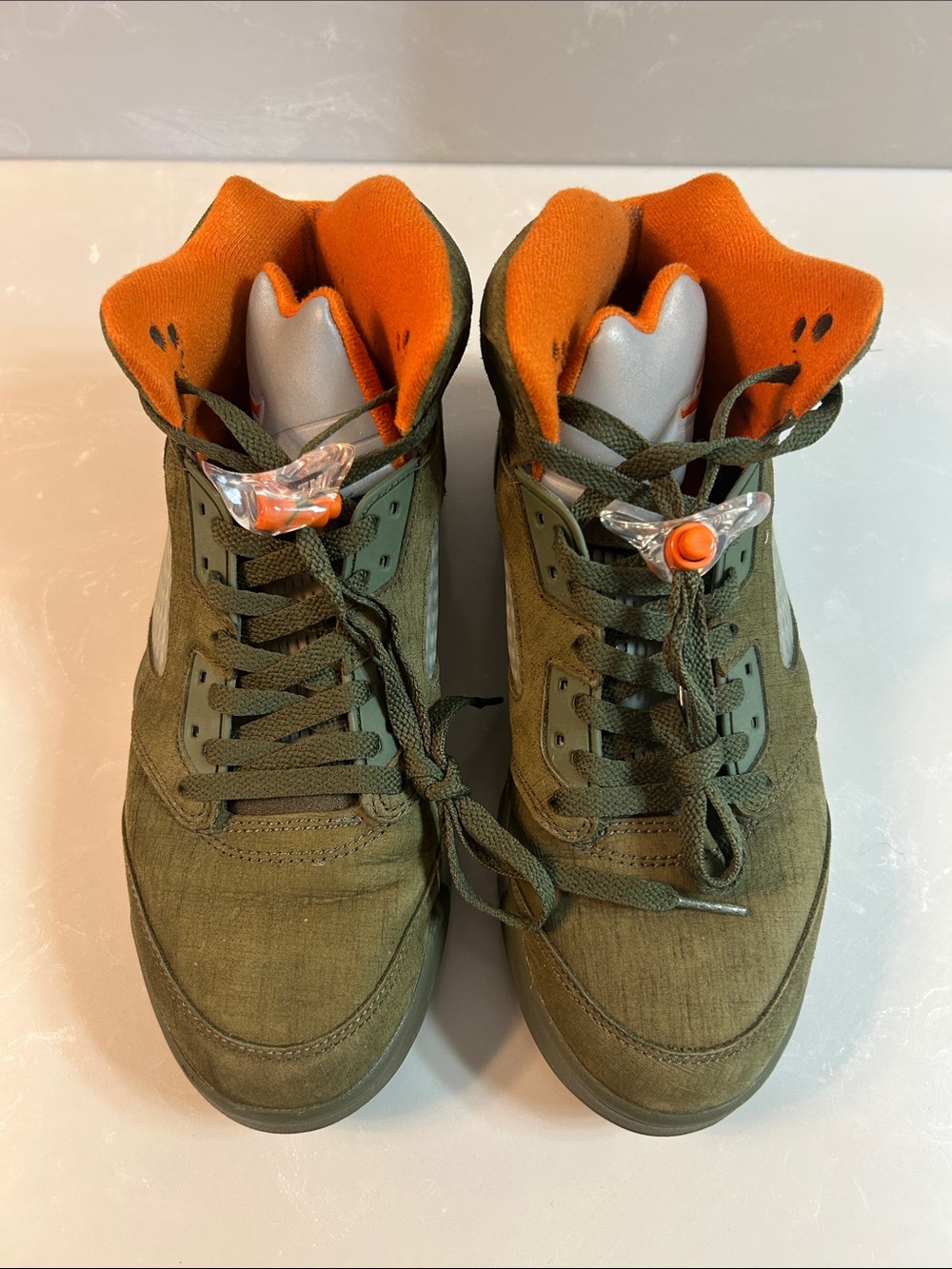 Jordan Olive Green High-Top Sneakers with Orange Lining
